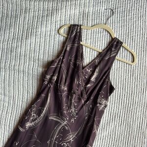 Vintage Y2K brown ruffle patterned midi dress